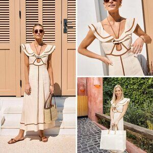 Antonio Melani x M.G. Style Kurry Flounce Shoulder Tie Neck Cut Out Linen Blend